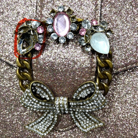 Aldo Glitter Shining Crossbody Bag Pink Silver Embellished Snap Closure 9x7" - Picture 16 of 16